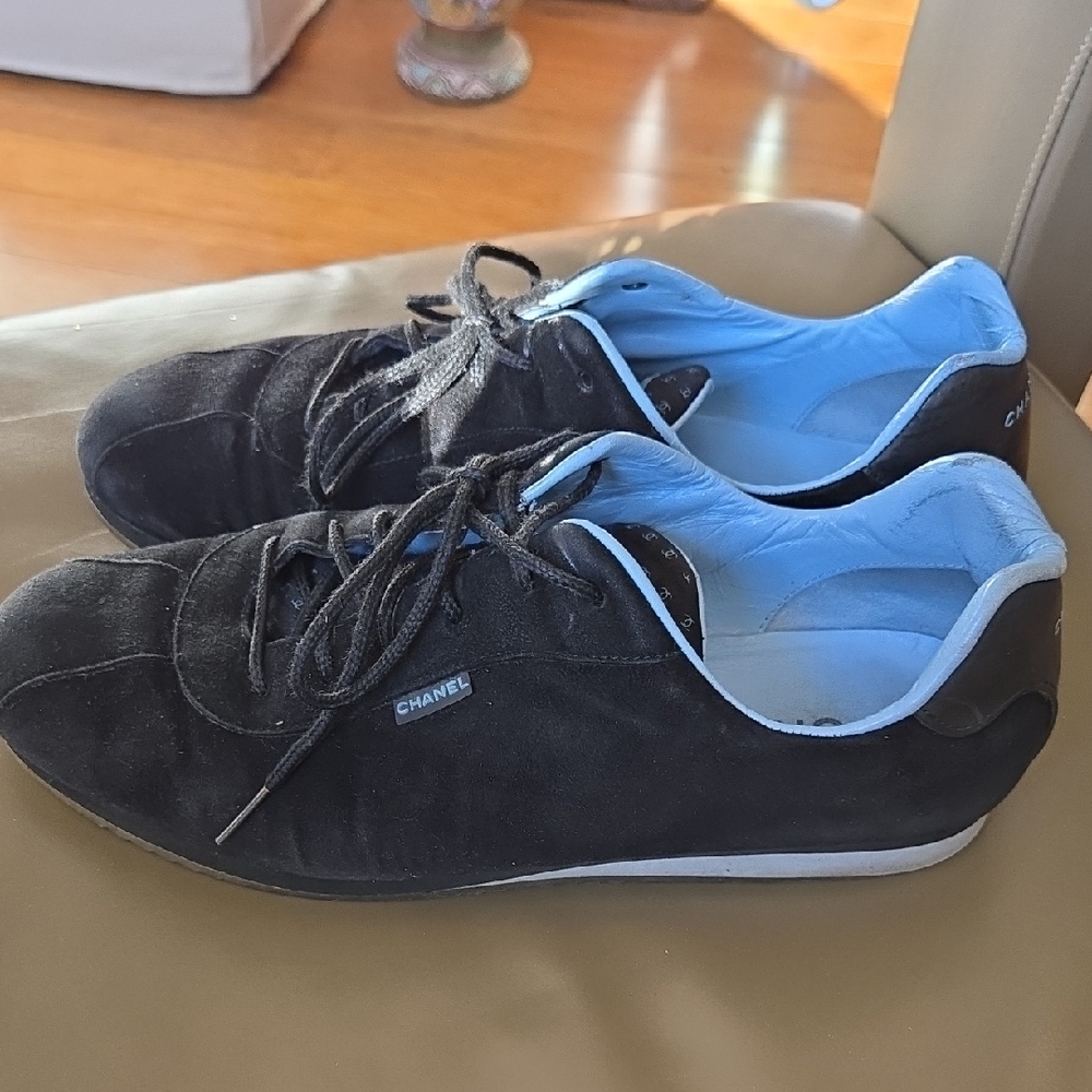Chanel Black Suede Sneakers  Size 8.5